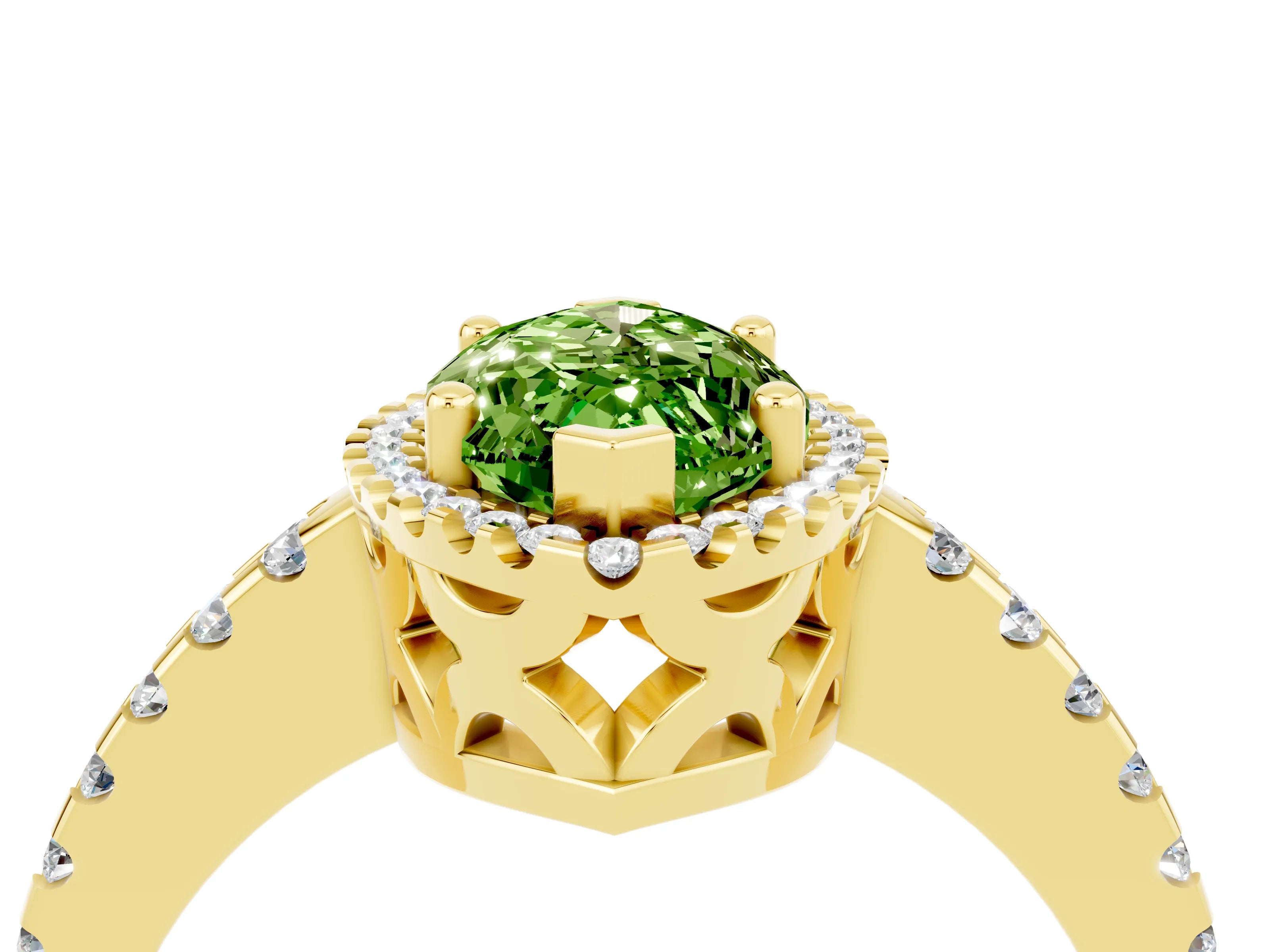 Yellow gold Marquise Cut Peridot Halo Engagement Ring with Pavé Band and Prong Setting_16