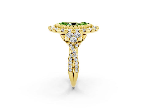 Yellow gold Marquise Cut Peridot Halo Ring with Pavé Band and Four-Prong Setting_14