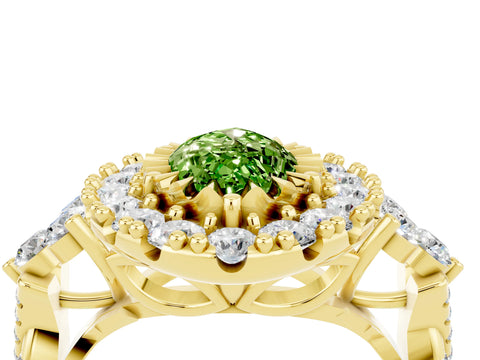 Yellow gold Marquise Cut Peridot Halo Ring with Pavé Band and Four-Prong Setting_16