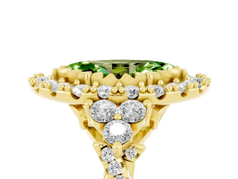 Yellow gold Marquise Cut Peridot Halo Ring with Pavé Band and Four-Prong Setting_17