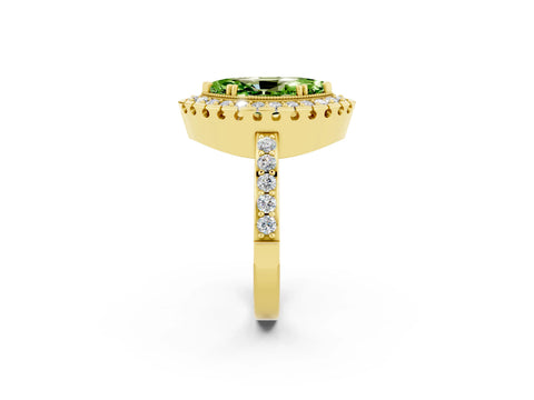 Yellow gold Marquise Cut Peridot Halo Ring with Pavé Band and Prong Setting_2