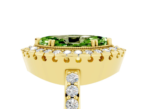 Yellow gold Marquise Cut Peridot Halo Ring with Pavé Band and Prong Setting_5