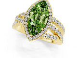 Yellow gold Marquise Cut Peridot Halo Ring with Round Split Shank and Prong Setting_49