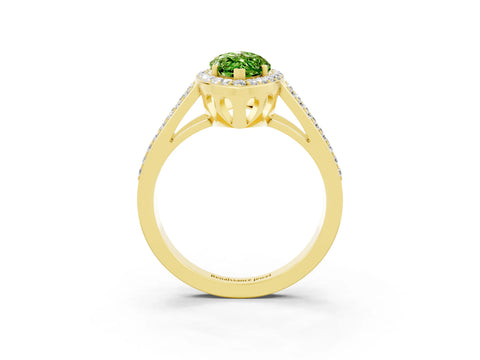 Yellow gold Marquise Cut Peridot Halo Ring with Split Shank U-Prong Band and Four-Prong Setting_3