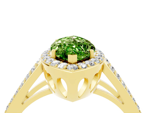 Yellow gold Marquise Cut Peridot Halo Ring with Split Shank U-Prong Band and Four-Prong Setting_4