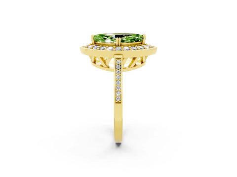 Yellow gold Marquise Cut Peridot Halo Ring with Split Shank and Four-Prong Setting_2