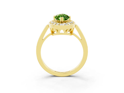 Yellow gold Marquise Cut Peridot Halo Ring with Split Shank and Four-Prong Setting_3