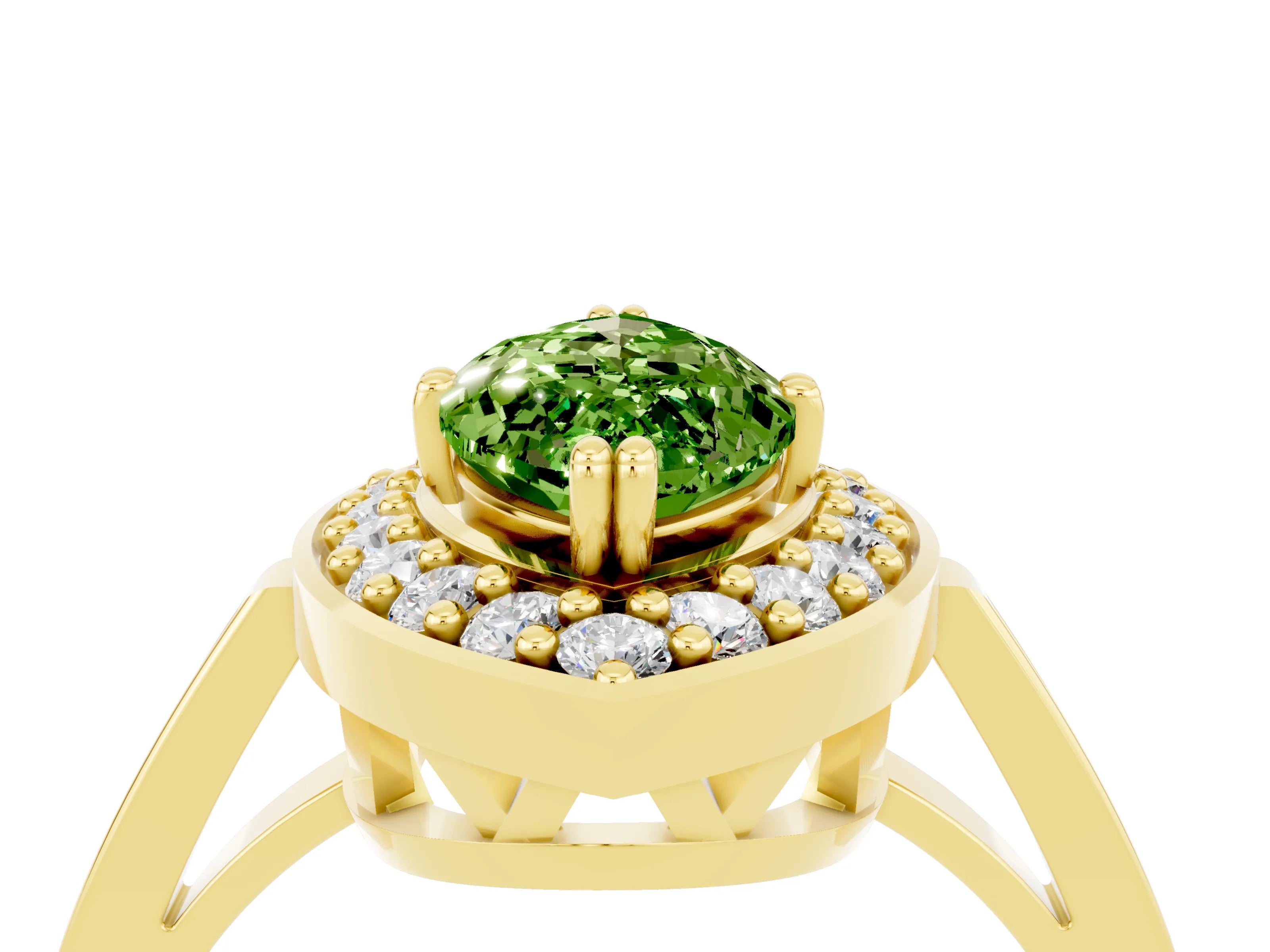 Yellow gold Marquise Cut Peridot Halo Ring with Split Shank and Four-Prong Setting_4