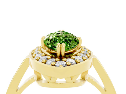 Yellow gold Marquise Cut Peridot Halo Ring with Split Shank and Four-Prong Setting_4