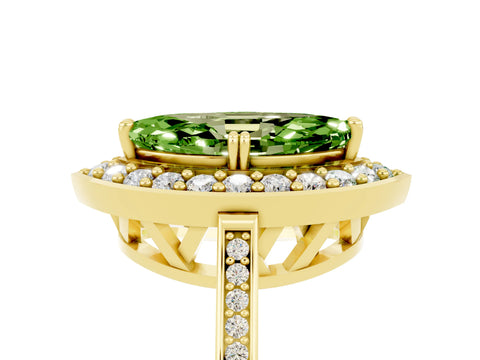 Yellow gold Marquise Cut Peridot Halo Ring with Split Shank and Four-Prong Setting_5