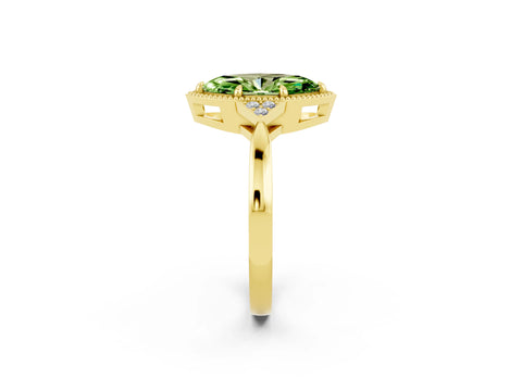 Yellow gold Marquise Cut Peridot Halo Ring with Tapered Band and Four-Prong Setting_2