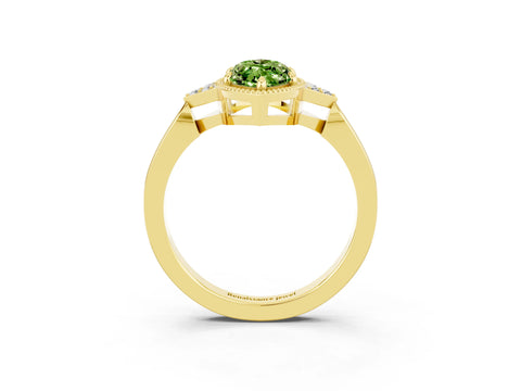 Yellow gold Marquise Cut Peridot Halo Ring with Tapered Band and Four-Prong Setting_3