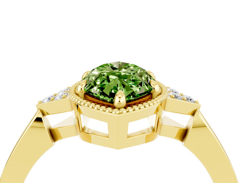 Yellow gold Marquise Cut Peridot Halo Ring with Tapered Band and Four-Prong Setting_4