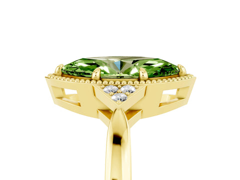 Yellow gold Marquise Cut Peridot Halo Ring with Tapered Band and Four-Prong Setting_5