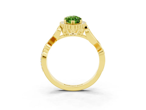 Yellow gold Marquise Cut Peridot Halo Ring with Vintage Split Shank and Four-Prong Setting_3