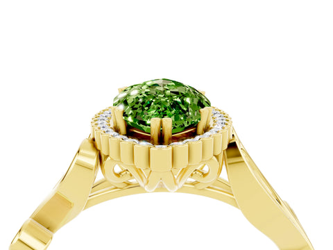 Yellow gold Marquise Cut Peridot Halo Ring with Vintage Split Shank and Four-Prong Setting_4