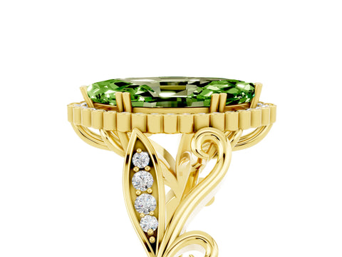 Yellow gold Marquise Cut Peridot Halo Ring with Vintage Split Shank and Four-Prong Setting_5