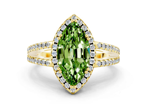 Yellow gold Marquise Cut Peridot Halo Split Shank Engagement Ring_12