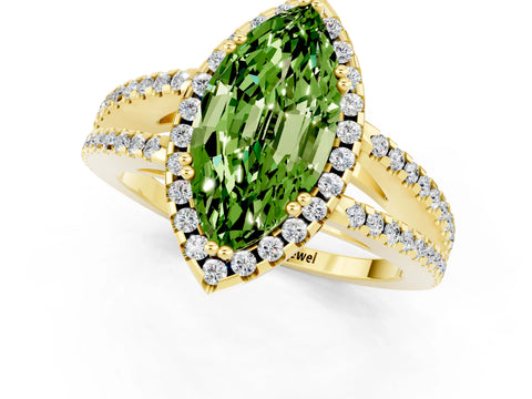 Yellow gold Marquise Cut Peridot Halo Split Shank Engagement Ring_13