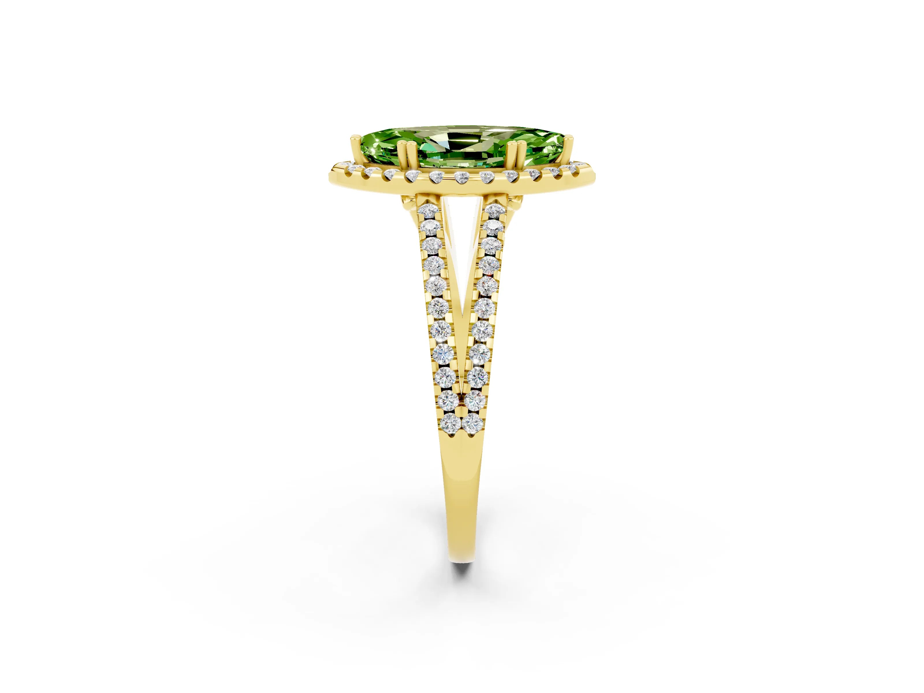 Yellow gold Marquise Cut Peridot Halo Split Shank Engagement Ring_14