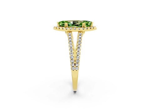 Yellow gold Marquise Cut Peridot Halo Split Shank Engagement Ring_14