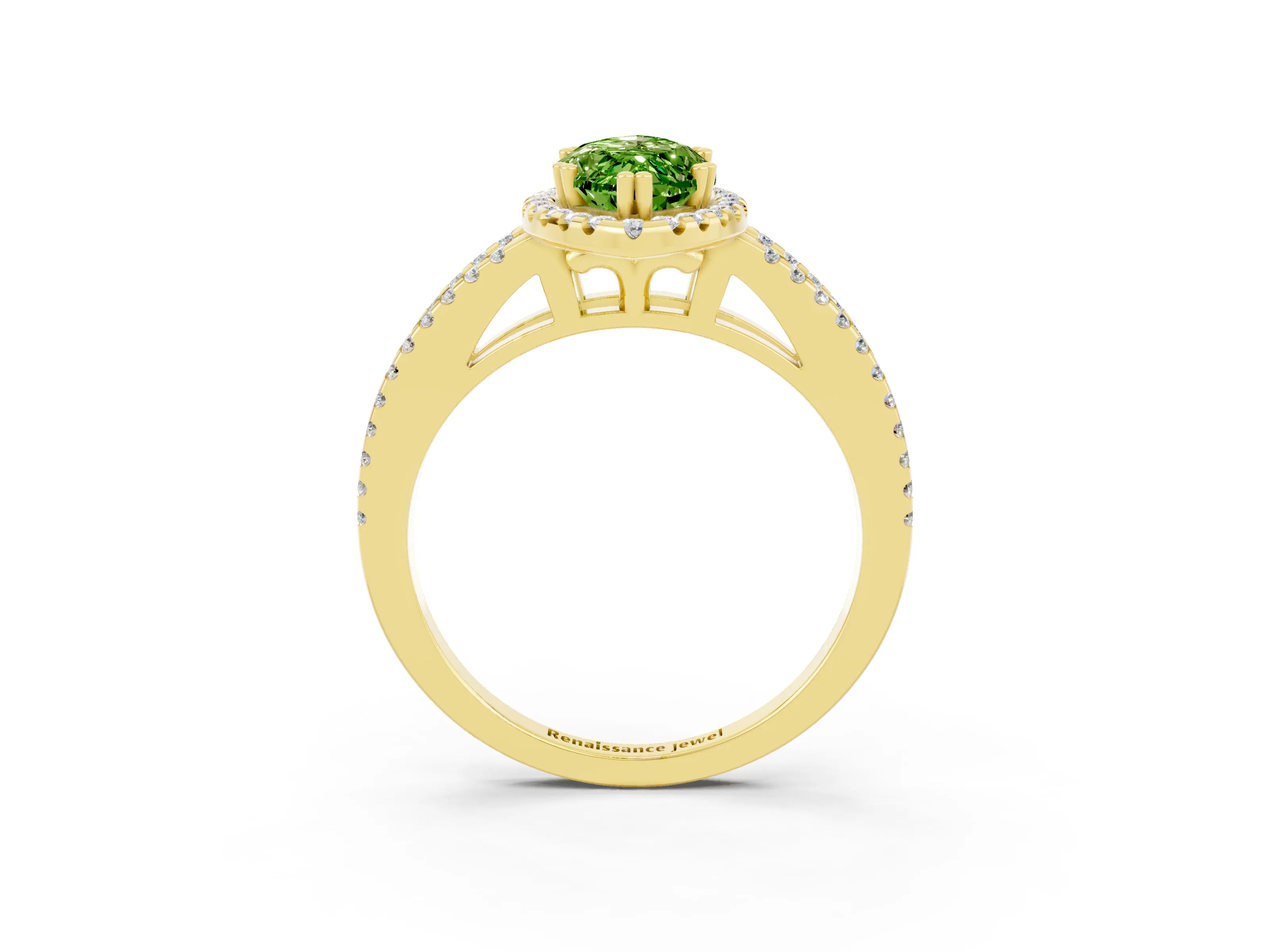 Yellow gold Marquise Cut Peridot Halo Split Shank Engagement Ring_15