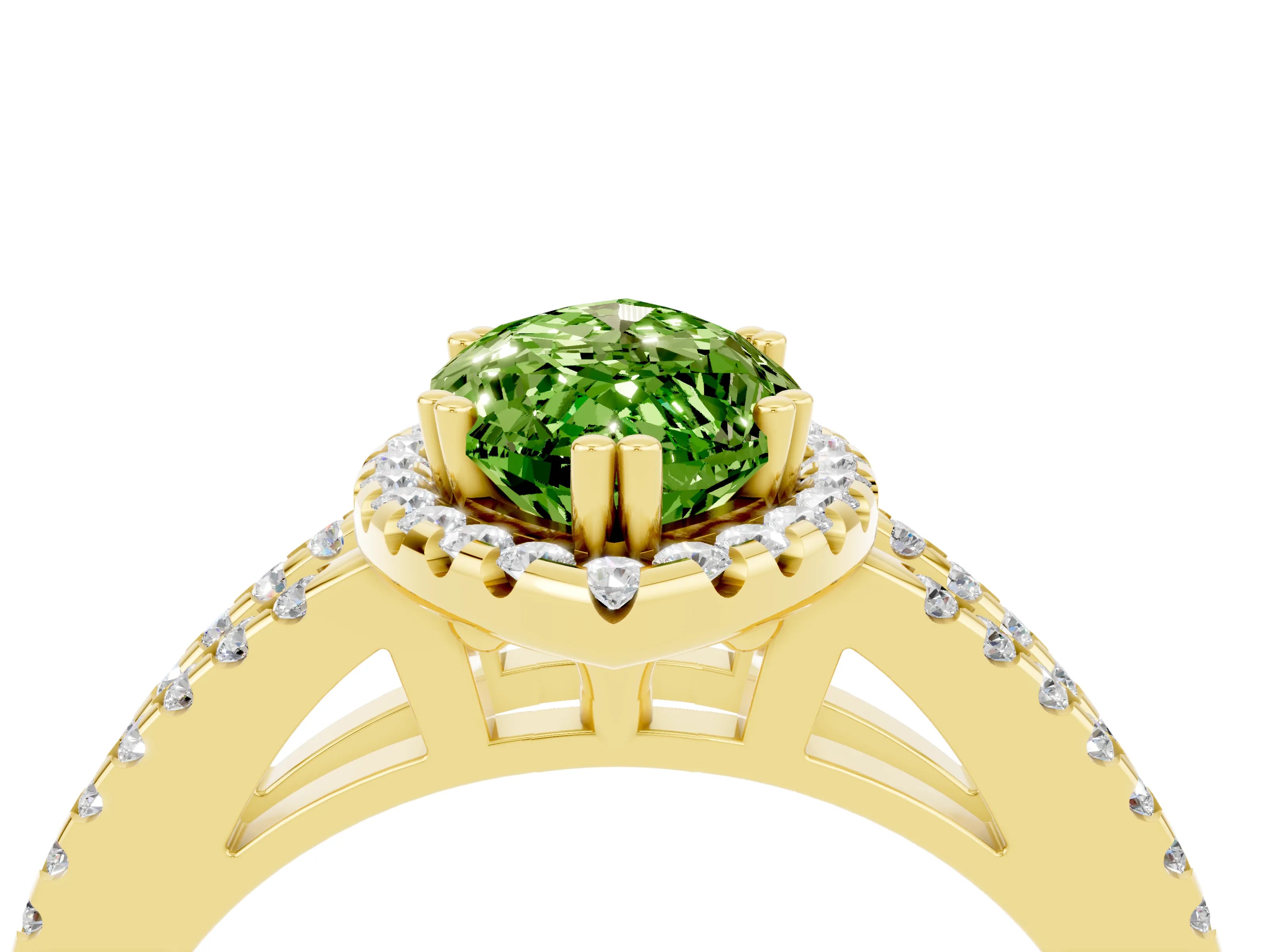 Yellow gold Marquise Cut Peridot Halo Split Shank Engagement Ring_16