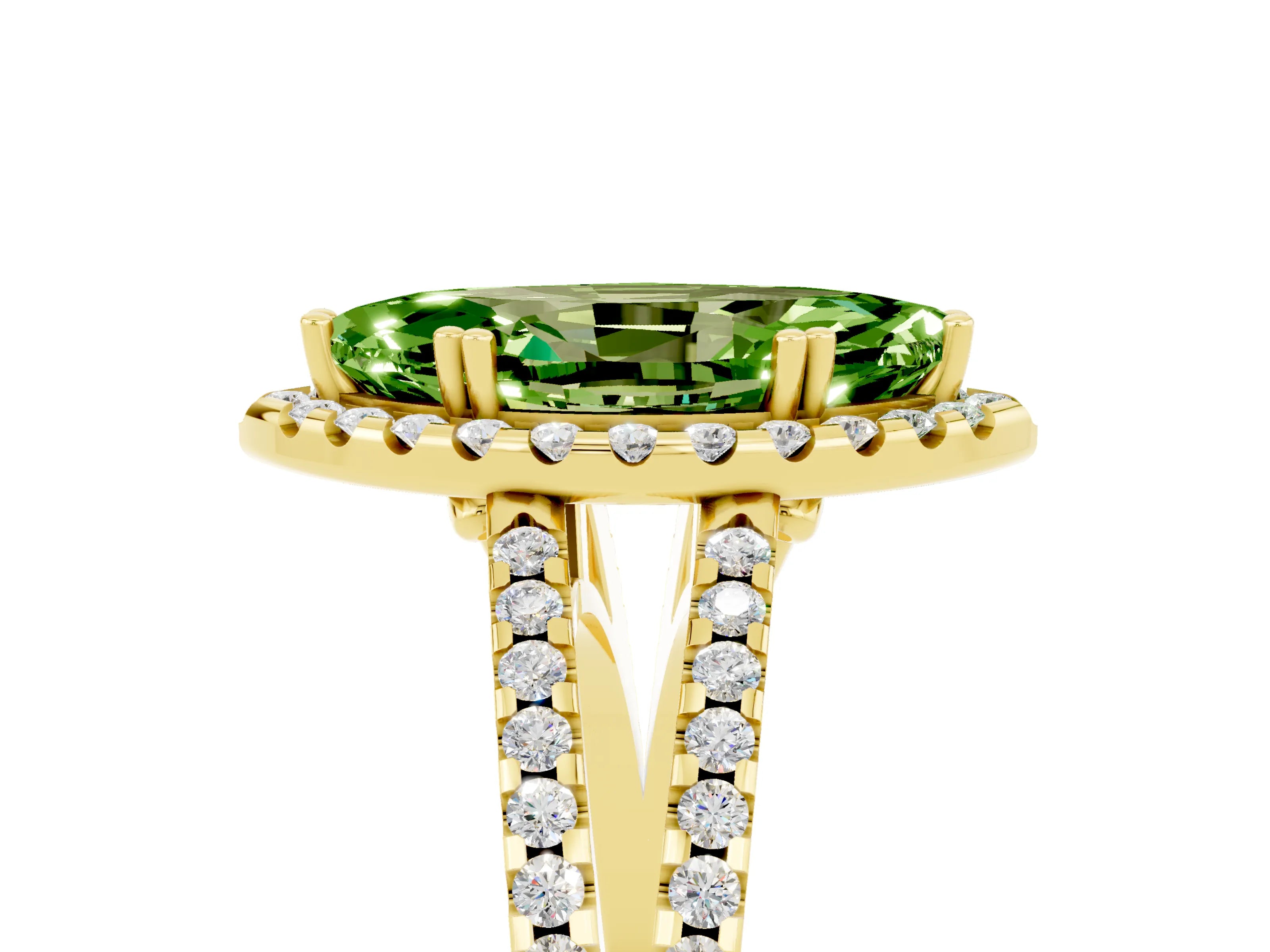 Yellow gold Marquise Cut Peridot Halo Split Shank Engagement Ring_17