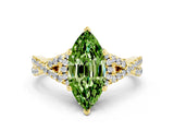 Yellow gold Marquise Cut Peridot Halo Twist Band Solitaire Prong Setting Ring