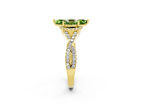 Yellow gold Marquise Cut Peridot Halo Twist Band Solitaire Prong Setting Ring_2