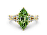 Yellow gold Marquise Cut Peridot  Halo Twist Band Solitaire Prong Setting Ring_36
