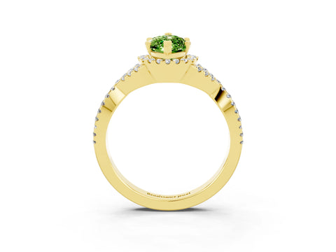 Yellow gold Marquise Cut Peridot Halo Twist Band Solitaire Prong Setting Ring_3