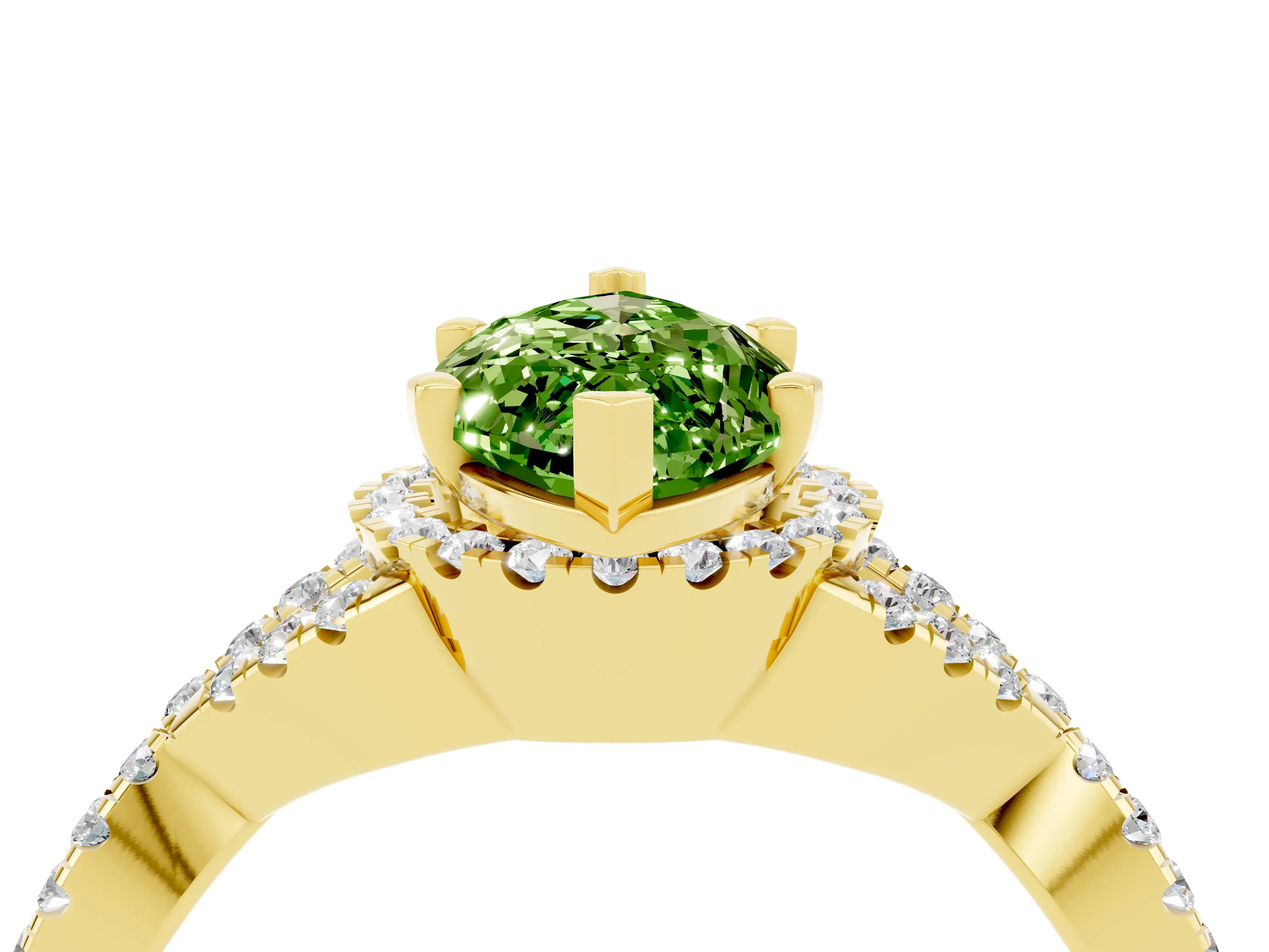 Yellow gold Marquise Cut Peridot Halo Twist Band Solitaire Prong Setting Ring_4