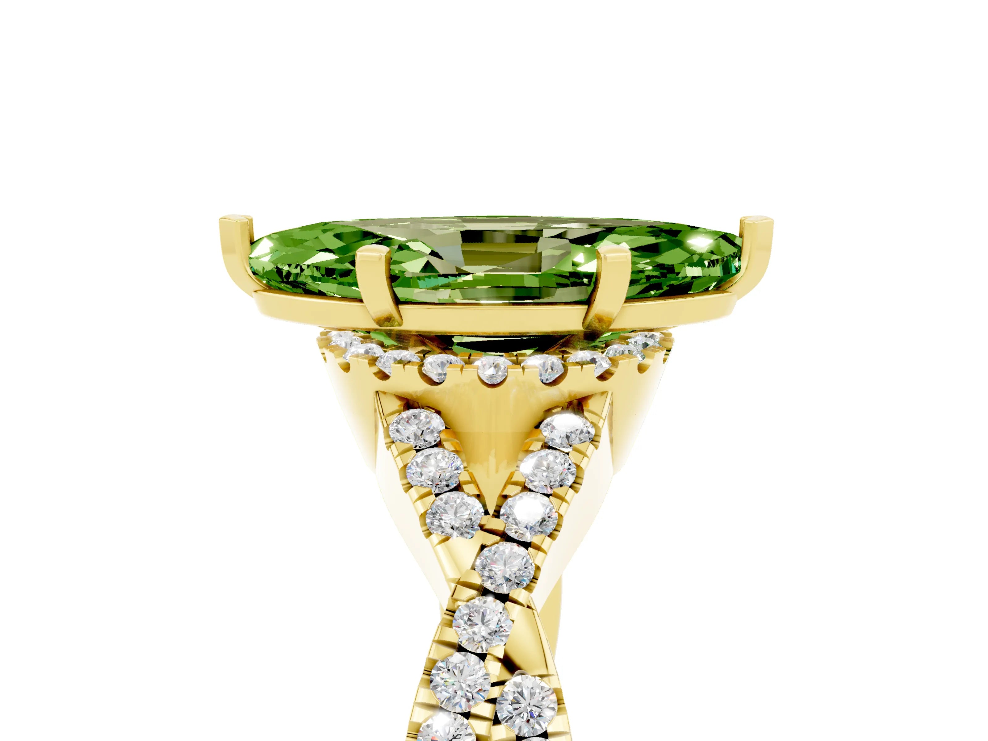 Yellow gold Marquise Cut Peridot Halo Twist Band Solitaire Prong Setting Ring_5