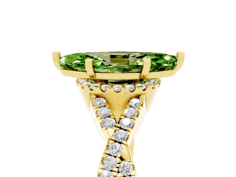 Yellow gold Marquise Cut Peridot Halo Twist Band Solitaire Prong Setting Ring_5