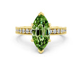 Yellow gold Marquise Cut Peridot Milgrain Pavé Engagement Ring with Four-Prong Setting