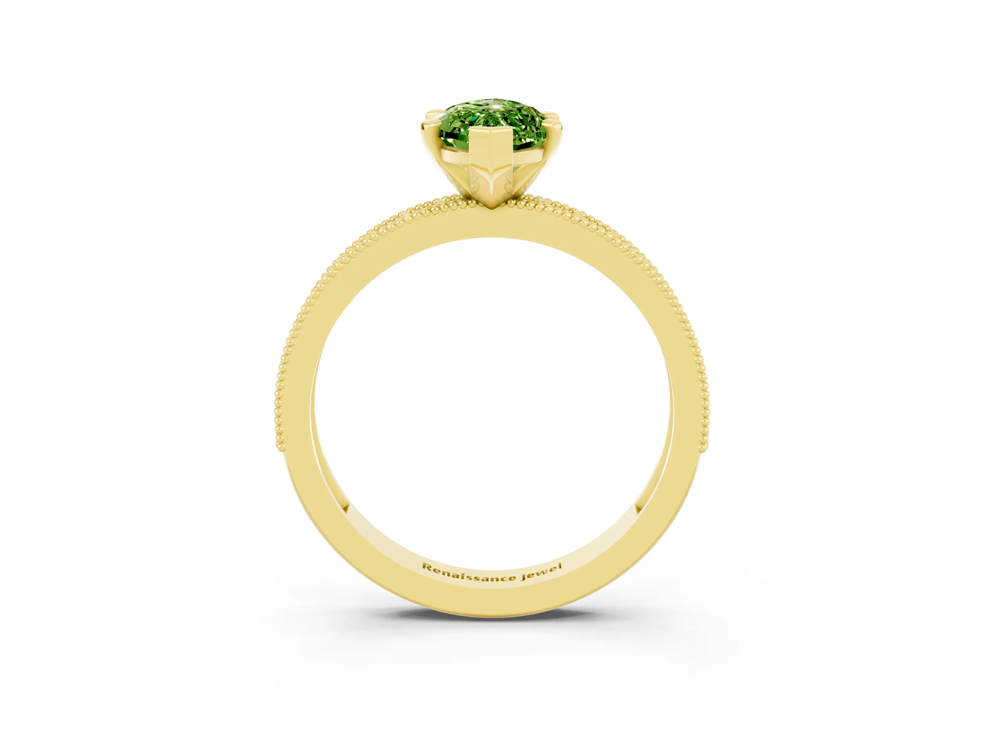 Yellow gold Marquise Cut Peridot Milgrain Pavé Engagement Ring with Four-Prong Setting_3