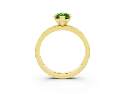 Yellow gold Marquise Cut Peridot Milgrain Pavé Engagement Ring with Four-Prong Setting_3