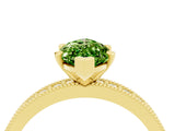 Yellow gold Marquise Cut Peridot Milgrain Pavé Engagement Ring with Four-Prong Setting_4
