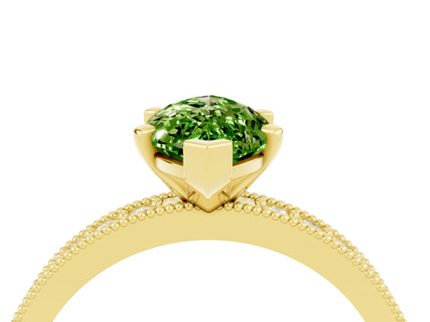 Yellow gold Marquise Cut Peridot Milgrain Pavé Engagement Ring with Four-Prong Setting_4