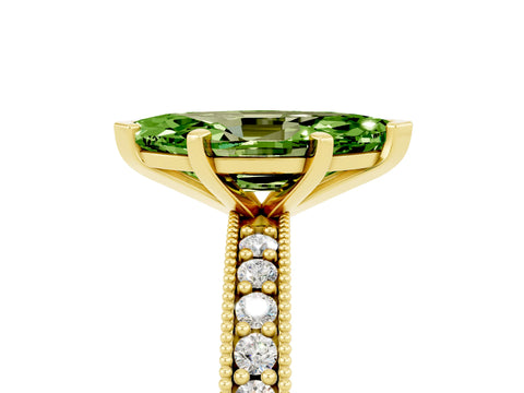 Yellow gold Marquise Cut Peridot Milgrain Pavé Engagement Ring with Four-Prong Setting_5