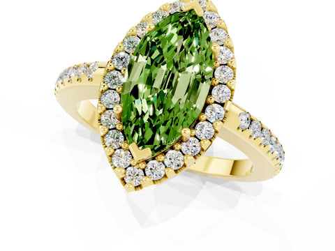 Yellow gold Marquise Cut Peridot Pavé Halo Ring with Four-Prong Setting_13