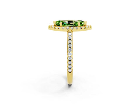 Yellow gold Marquise Cut Peridot Pavé Halo Ring with Four-Prong Setting_14