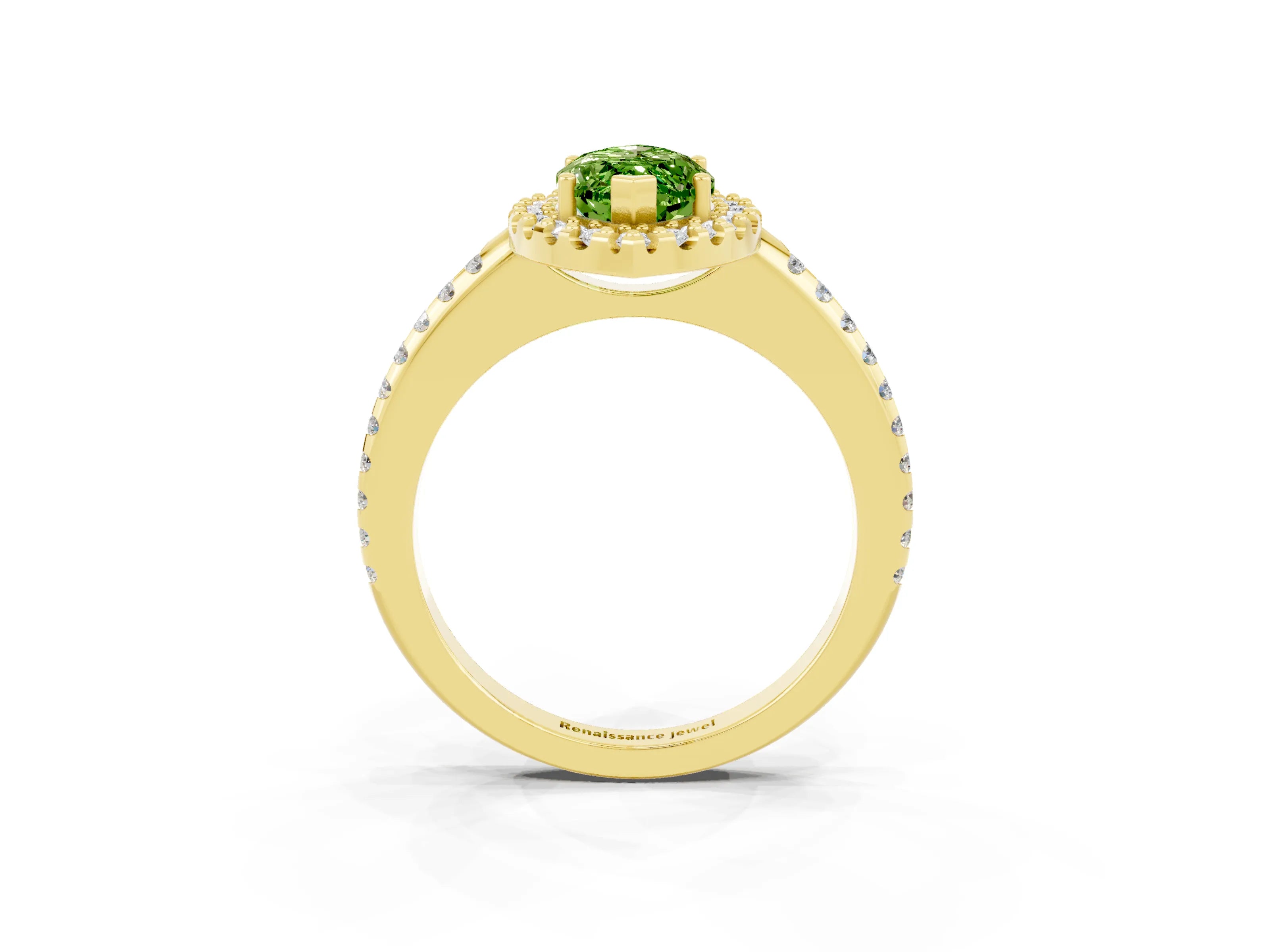 Yellow gold Marquise Cut Peridot Pavé Halo Ring with Four-Prong Setting_15