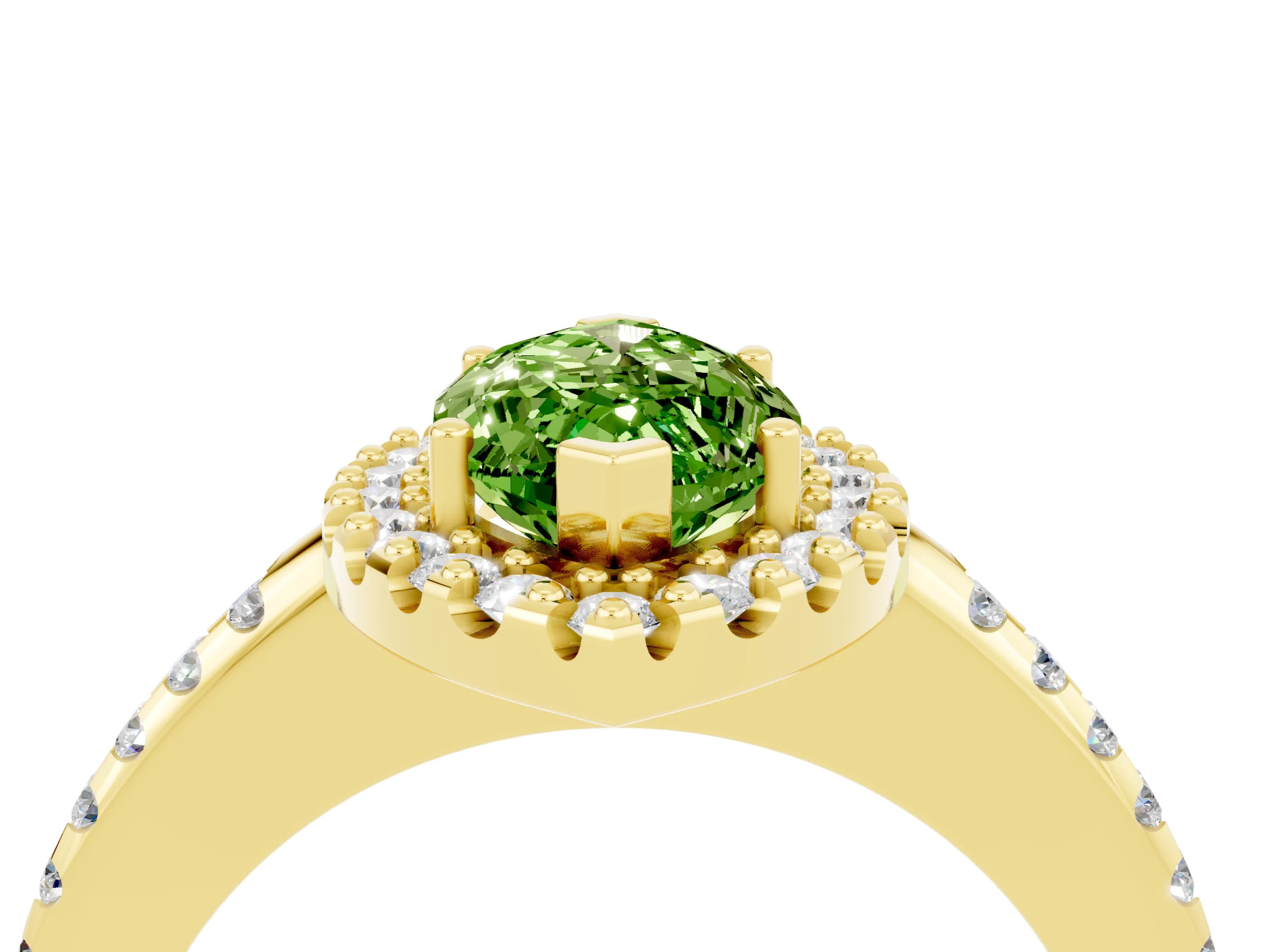 Yellow gold Marquise Cut Peridot Pavé Halo Ring with Four-Prong Setting_16