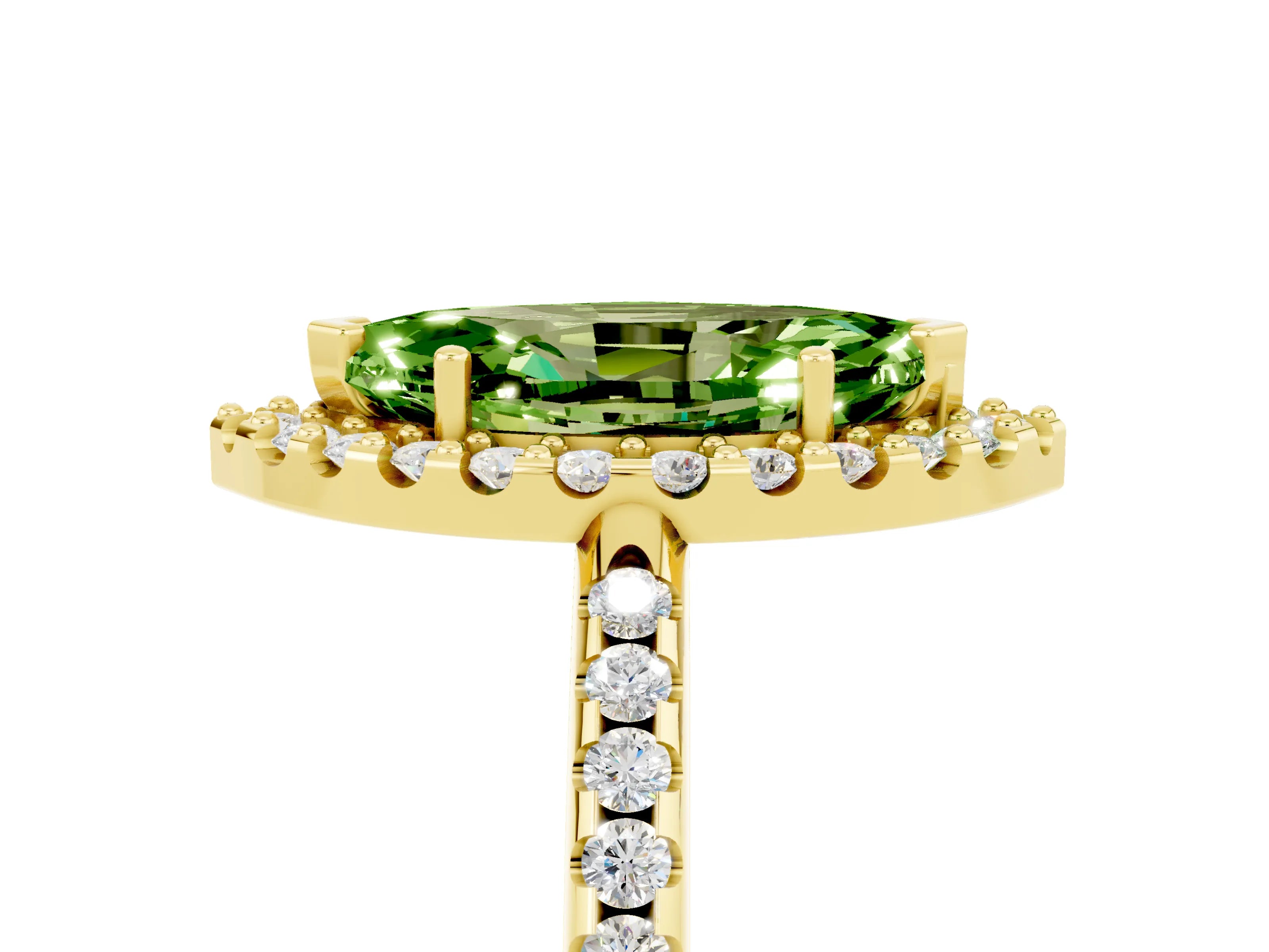 Yellow gold Marquise Cut Peridot Pavé Halo Ring with Four-Prong Setting_17