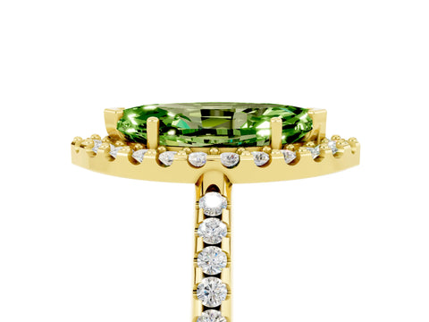 Yellow gold Marquise Cut Peridot Pavé Halo Ring with Four-Prong Setting_17