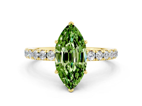 Yellow gold Marquise Cut Peridot Pavé Solitaire Engagement Ring with Four-Prong Setting_12