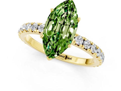 Yellow gold Marquise Cut Peridot Pavé Solitaire Engagement Ring with Four-Prong Setting_13