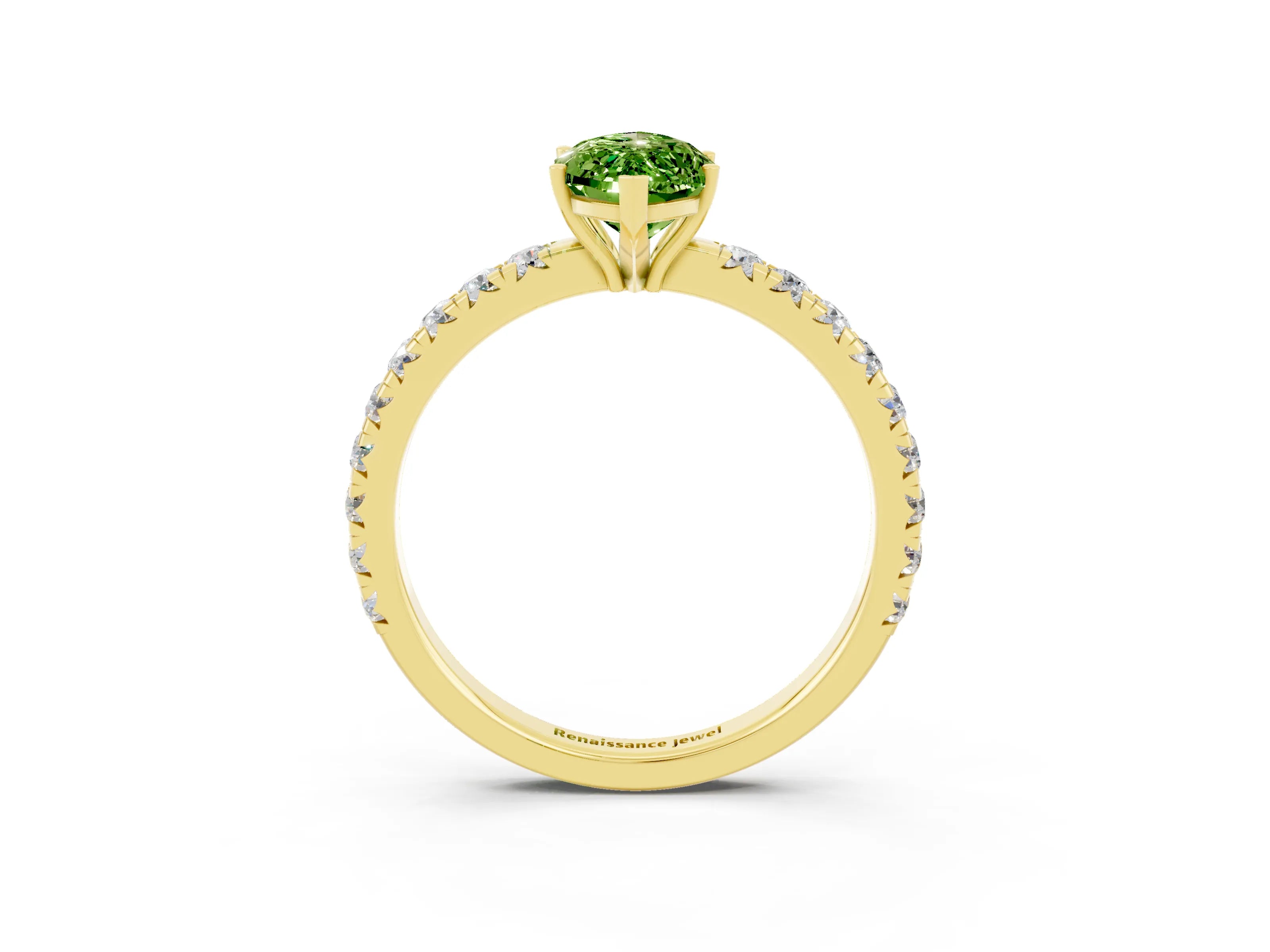 Yellow gold Marquise Cut Peridot Pavé Solitaire Engagement Ring with Four-Prong Setting_15